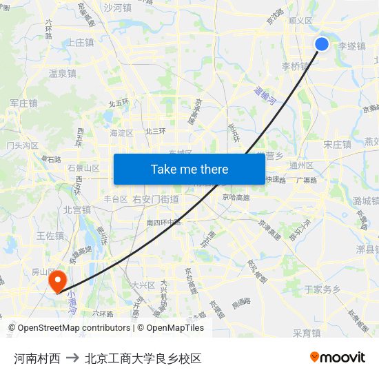 河南村西 to 北京工商大学良乡校区 map