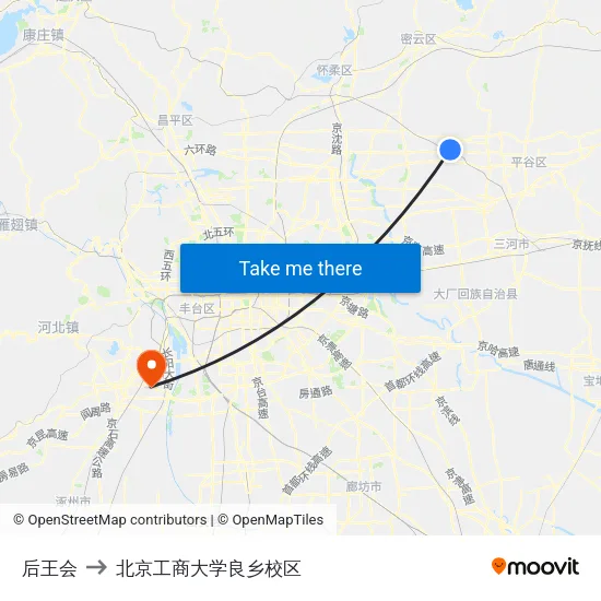 后王会 to 北京工商大学良乡校区 map