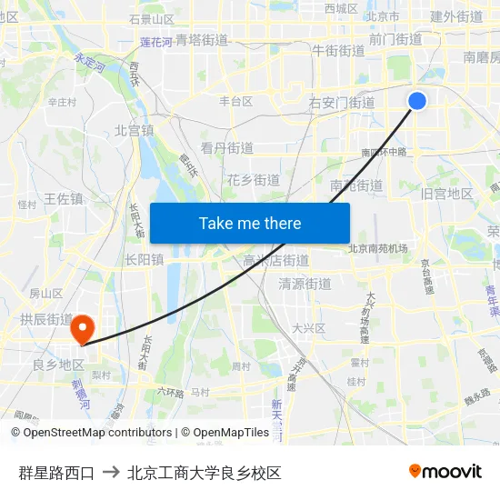 群星路西口 to 北京工商大学良乡校区 map