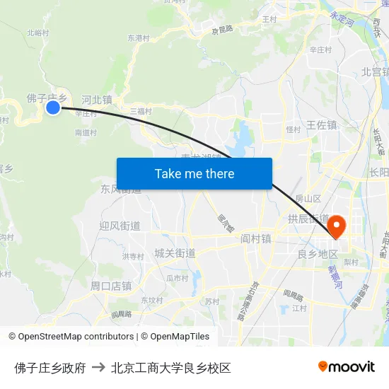 佛子庄乡政府 to 北京工商大学良乡校区 map