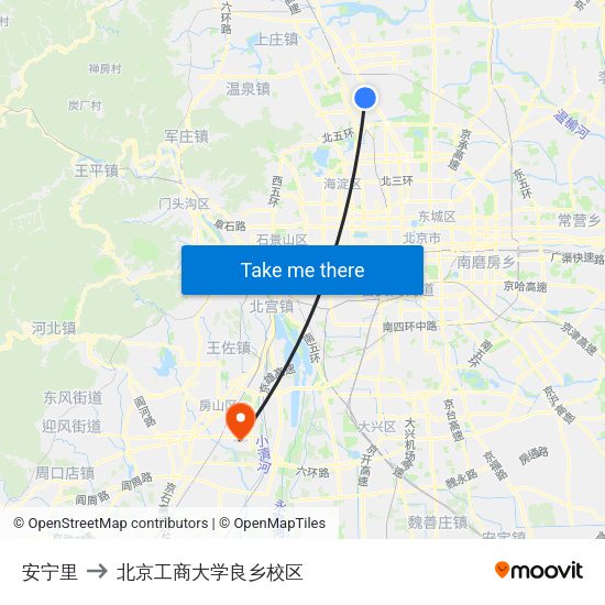 安宁里 to 北京工商大学良乡校区 map