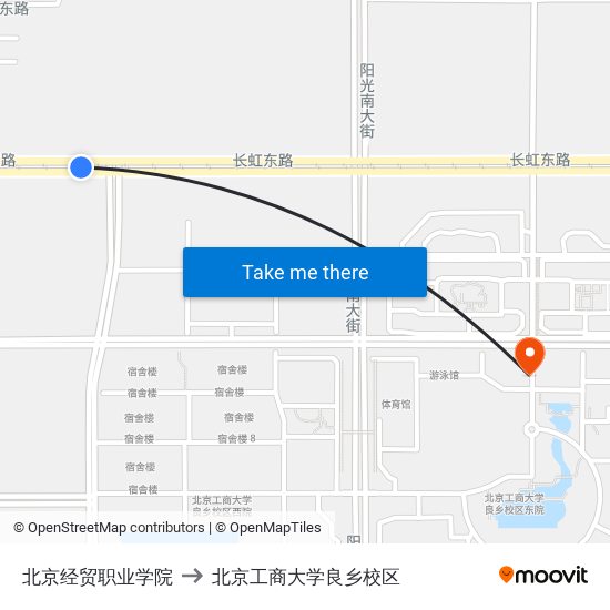 北京经贸职业学院 to 北京工商大学良乡校区 map