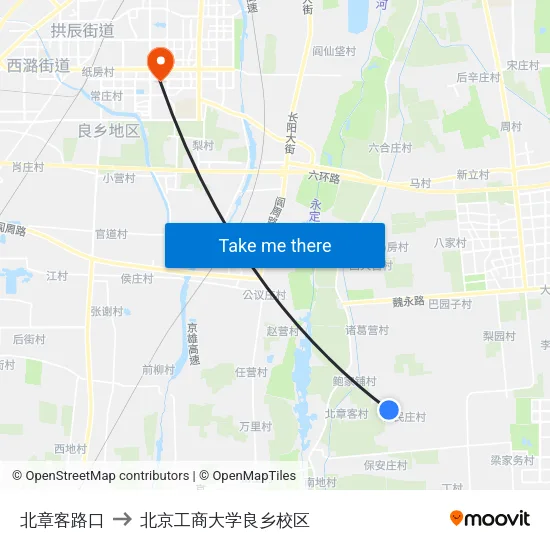 北章客路口 to 北京工商大学良乡校区 map