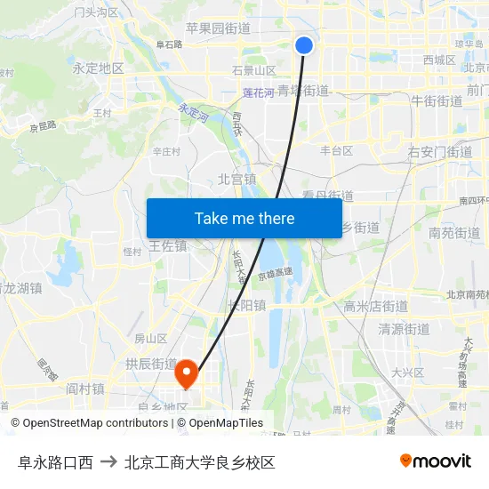 阜永路口西 to 北京工商大学良乡校区 map