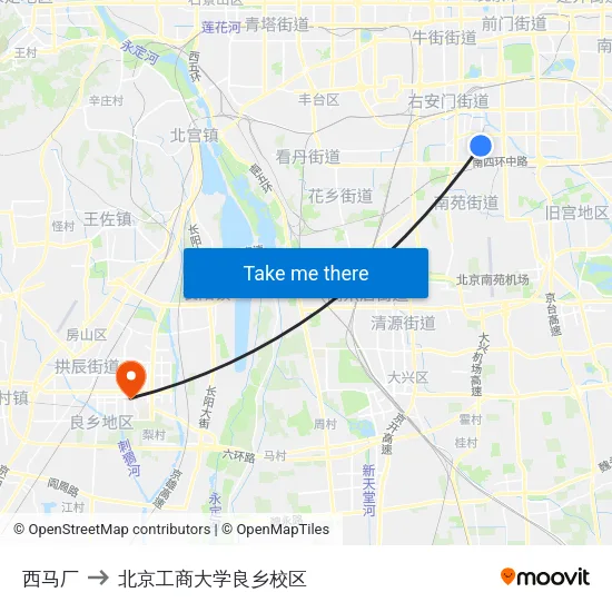 西马厂 to 北京工商大学良乡校区 map