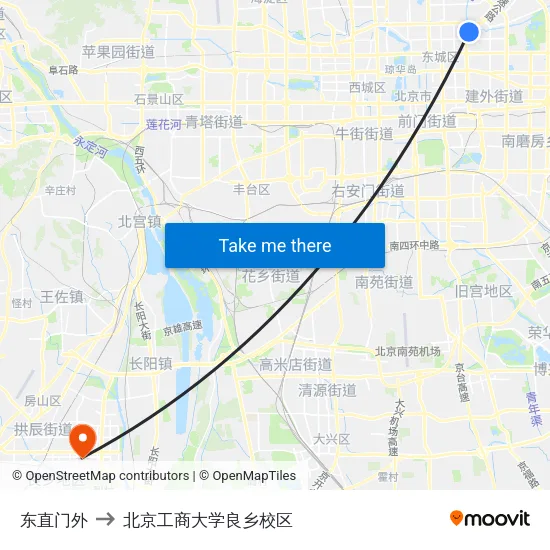 东直门外 to 北京工商大学良乡校区 map