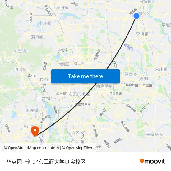 华英园 to 北京工商大学良乡校区 map