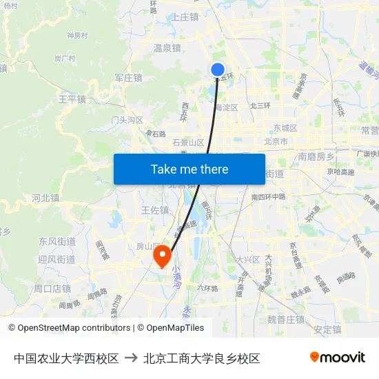 中国农业大学西校区 to 北京工商大学良乡校区 map