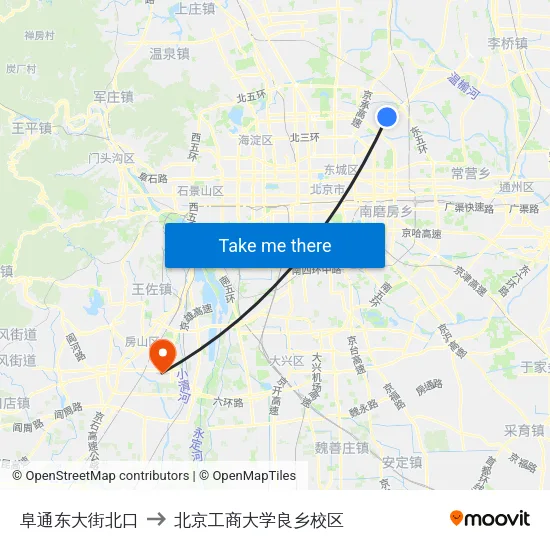 阜通东大街北口 to 北京工商大学良乡校区 map
