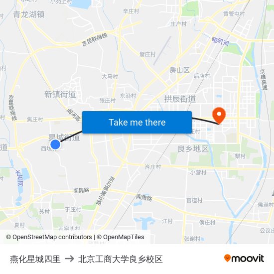 燕化星城四里 to 北京工商大学良乡校区 map