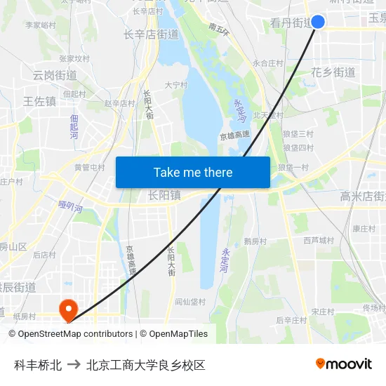 科丰桥北 to 北京工商大学良乡校区 map
