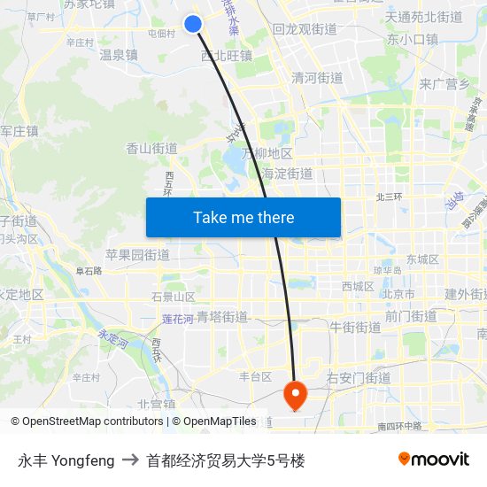 永丰 Yongfeng to 首都经济贸易大学5号楼 map