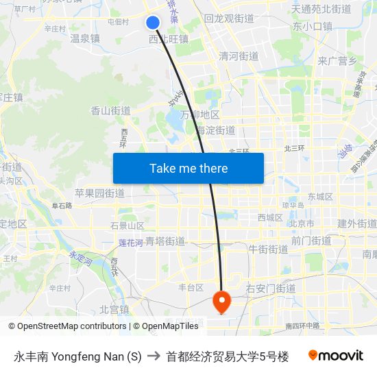 永丰南 Yongfeng Nan (S) to 首都经济贸易大学5号楼 map