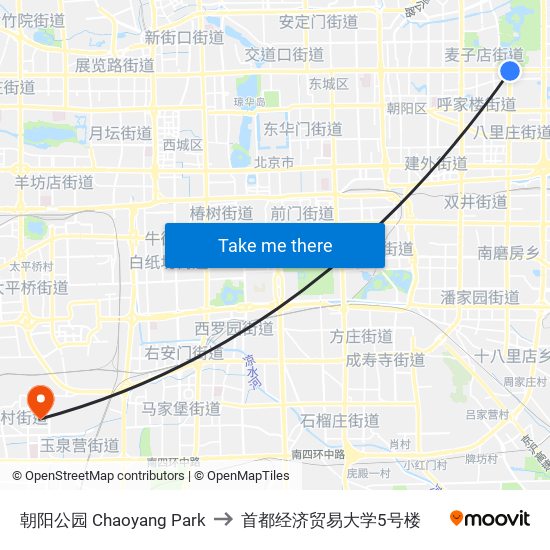 朝阳公园 Chaoyang Park to 首都经济贸易大学5号楼 map