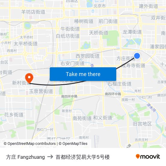 方庄 Fangzhuang to 首都经济贸易大学5号楼 map