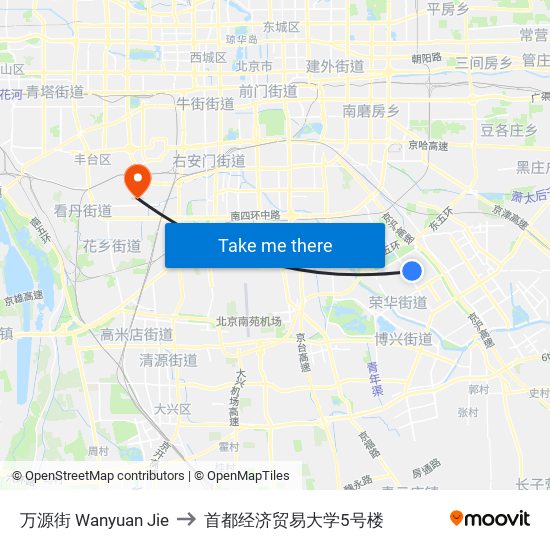 万源街 Wanyuan Jie to 首都经济贸易大学5号楼 map