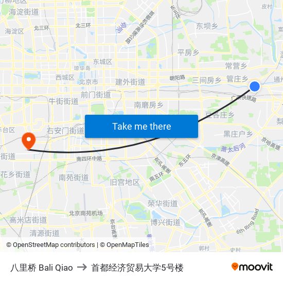 八里桥 Bali Qiao to 首都经济贸易大学5号楼 map