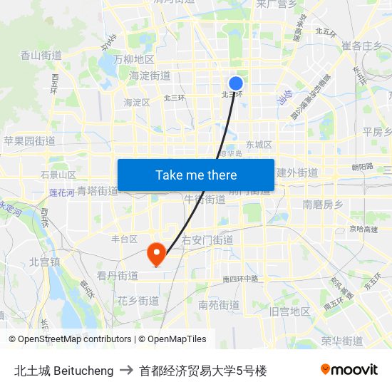 北土城 Beitucheng to 首都经济贸易大学5号楼 map