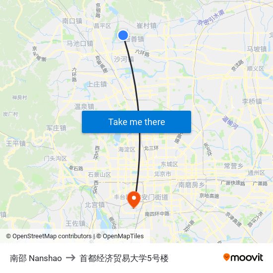 南邵 Nanshao to 首都经济贸易大学5号楼 map