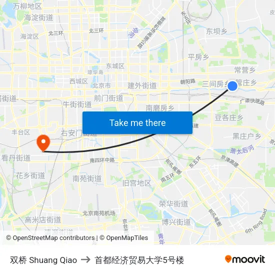 双桥 Shuang Qiao to 首都经济贸易大学5号楼 map