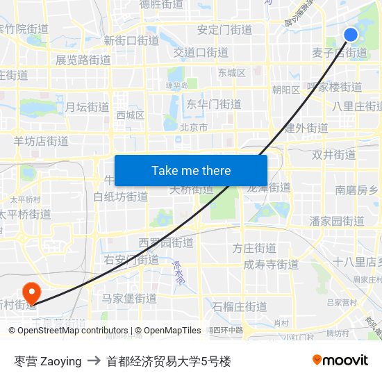 枣营 Zaoying to 首都经济贸易大学5号楼 map