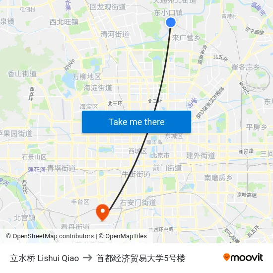立水桥 Lishui Qiao to 首都经济贸易大学5号楼 map