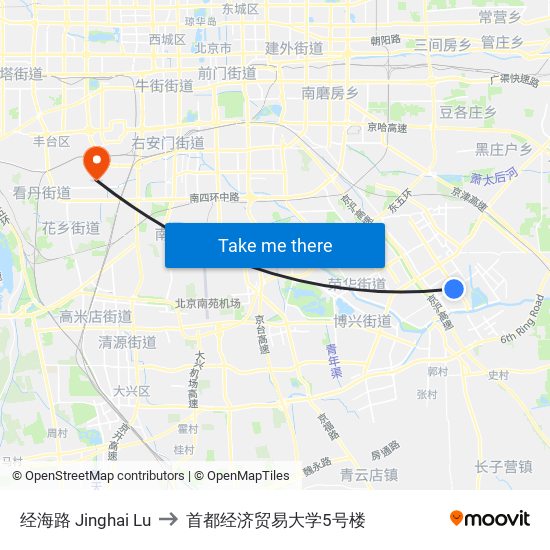 经海路 Jinghai Lu to 首都经济贸易大学5号楼 map