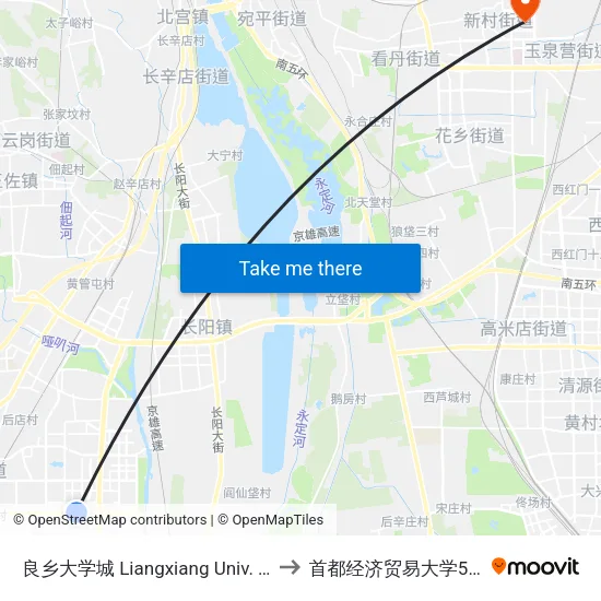 良乡大学城 Liangxiang Univ. Town to 首都经济贸易大学5号楼 map