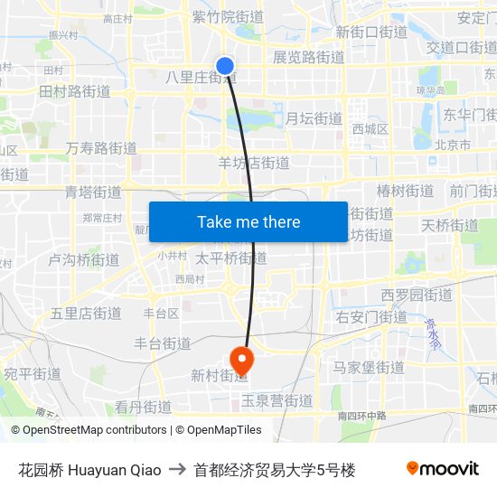 花园桥 Huayuan Qiao to 首都经济贸易大学5号楼 map