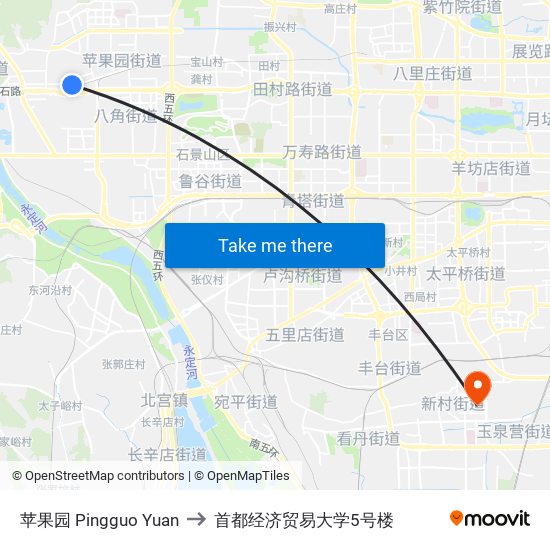 苹果园 Pingguo Yuan to 首都经济贸易大学5号楼 map