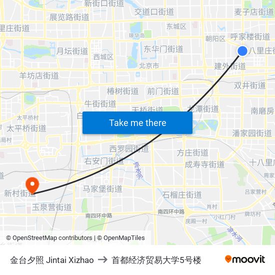 金台夕照 Jintai Xizhao to 首都经济贸易大学5号楼 map