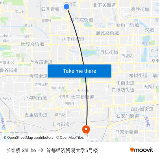 长春桥 Shilihe to 首都经济贸易大学5号楼 map