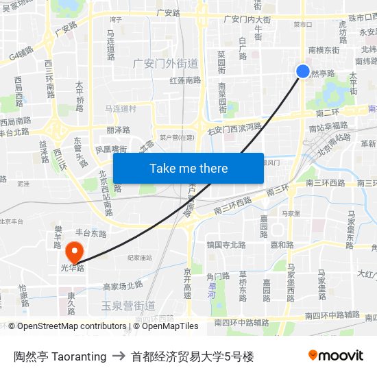 陶然亭 Taoranting to 首都经济贸易大学5号楼 map