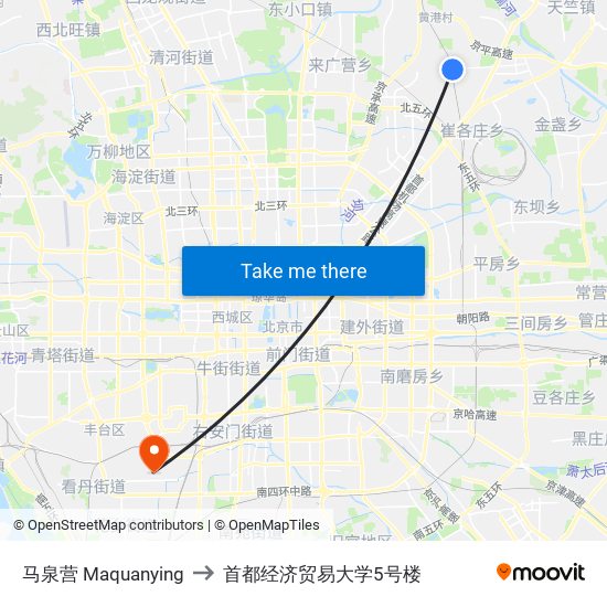 马泉营  Maquanying to 首都经济贸易大学5号楼 map