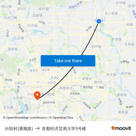 向阳村(通顺路) to 首都经济贸易大学5号楼 map