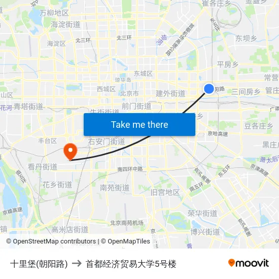 十里堡(朝阳路) to 首都经济贸易大学5号楼 map