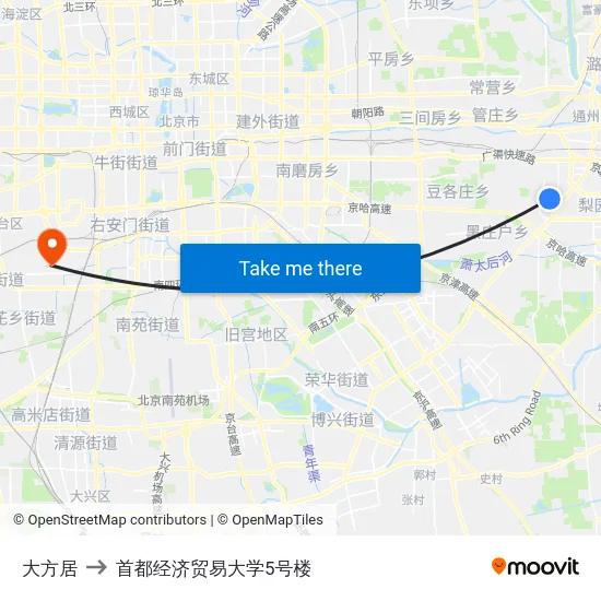 大方居 to 首都经济贸易大学5号楼 map