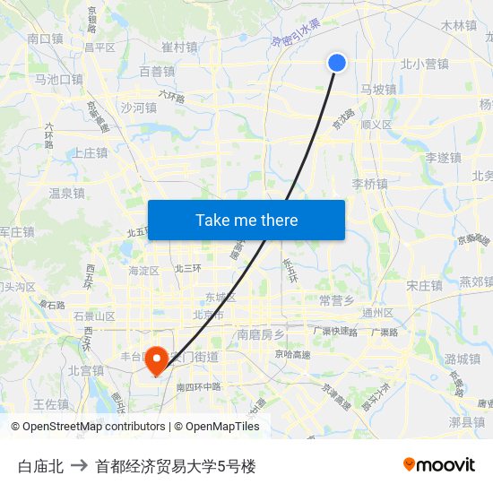 白庙北 to 首都经济贸易大学5号楼 map