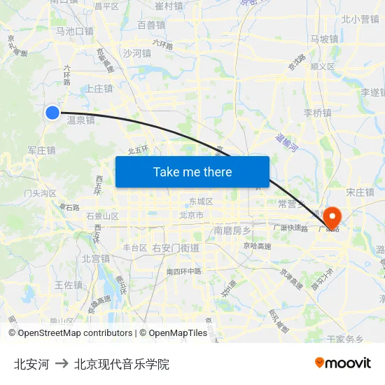 北安河 to 北京现代音乐学院 map
