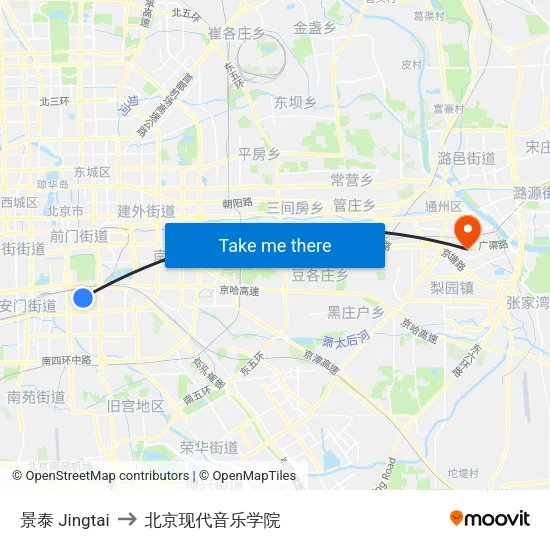 景泰  Jingtai to 北京现代音乐学院 map