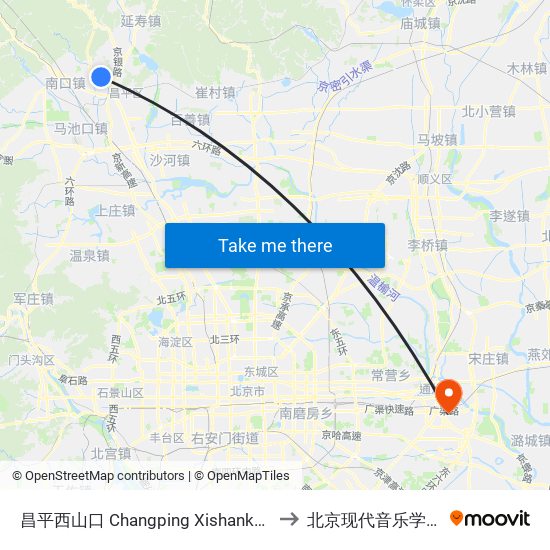 昌平西山口 Changping Xishankou to 北京现代音乐学院 map