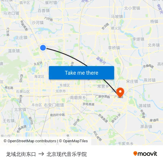 龙域北街东口 to 北京现代音乐学院 map