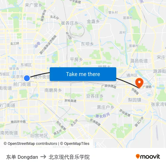 东单 Dongdan to 北京现代音乐学院 map
