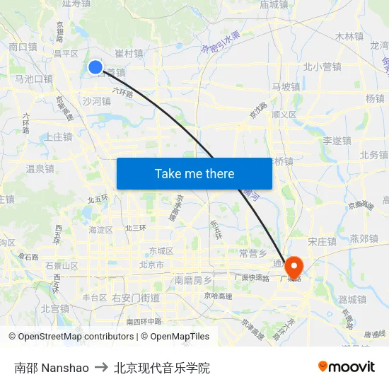 南邵 Nanshao to 北京现代音乐学院 map