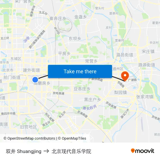 双井 Shuangjing to 北京现代音乐学院 map