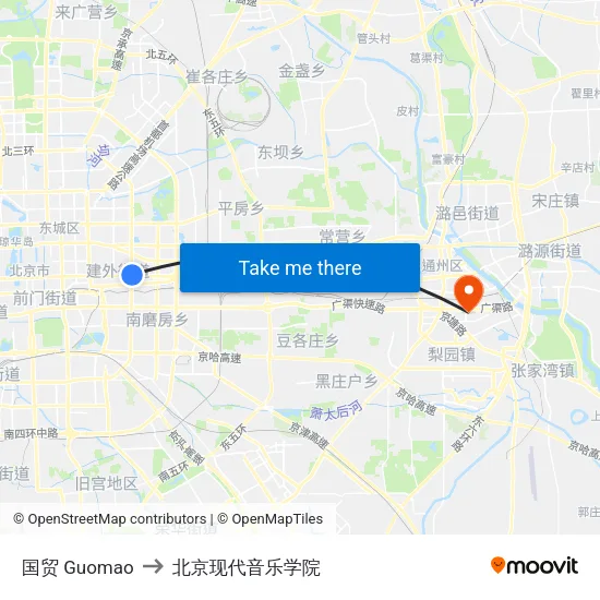 国贸 Guomao to 北京现代音乐学院 map