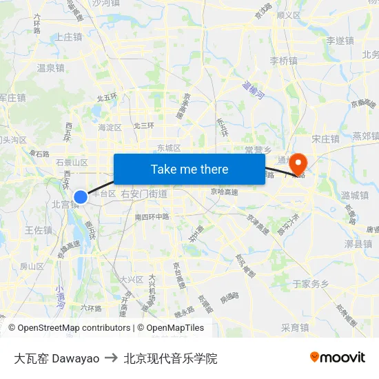 大瓦窑 Dawayao to 北京现代音乐学院 map
