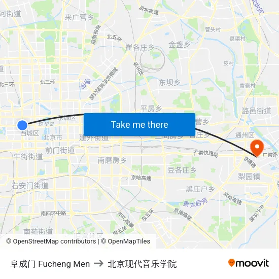 阜成门 Fucheng Men to 北京现代音乐学院 map