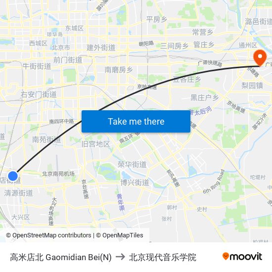 高米店北 Gaomidian Bei(N) to 北京现代音乐学院 map