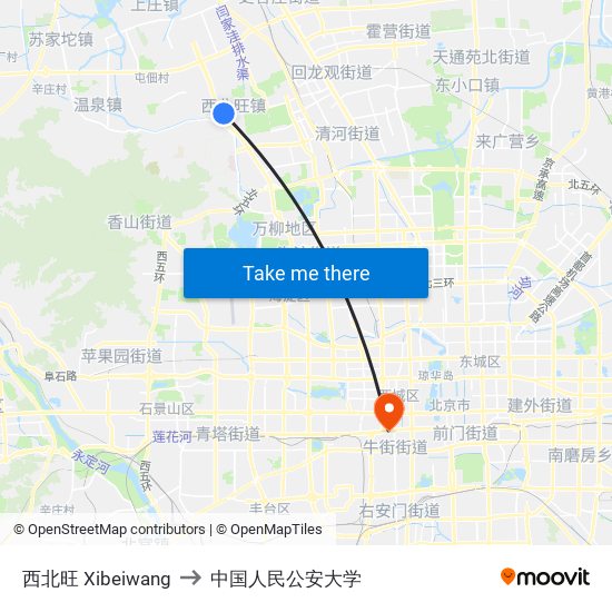 西北旺 Xibeiwang to 中国人民公安大学 map